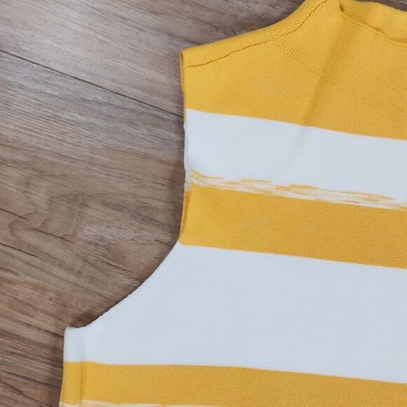 ☔️🔺️Nine West Yellow & White Striped Stretch Fitted Sleeveless Top Medium - Picture 5 of 9